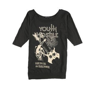 Foreign Season Womens Youth Hostile Graphic T-Shirt, Black, NWT